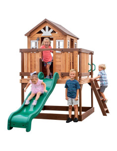 BACKYARD DISCOVERY Drewniany Plac Zabaw Echo Heights Zjeżdżalnia Domek Kuchnia