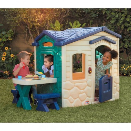 Little Tikes sodo namelis su terasa su stebuklingu varpu tamsiai mėlyna žalia Little Tikes sodo namelis su terasa su stebuklingu varpu tamsiai mėlyna žalia