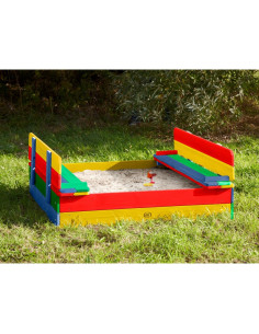 AXI medinė smėlio dėžė Ella Rainbow padengta suolais 2