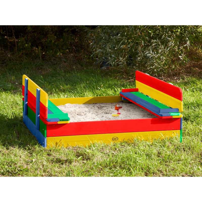 AXI medinė smėlio dėžė Ella Rainbow padengta suolais