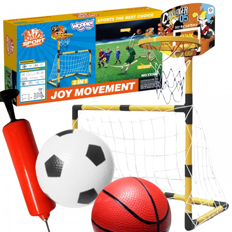WOOPIE rinkinys 2in1 krepšinio futbolo vartai + kamuoliukai ir pompa