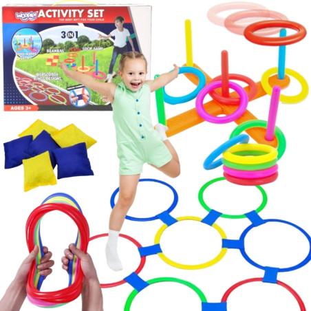 WOOPIE rinkinys 3in1 Serso Hopscotch Cornhole metimo krepšiai WOOPIE rinkinys 3in1 Serso Hopscotch Cornhole metimo krepšiai