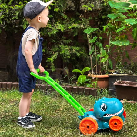 WOOPIE Dino sodo vejapjovė muilo burbuliukams dinozauras + skystis WOOPIE Dino sodo vejapjovė muilo burbuliukams dinozauras + skystis