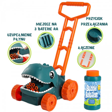 WOOPIE Dino sodo vejapjovė muilo burbuliukams dinozauras + skystis WOOPIE Dino sodo vejapjovė muilo burbuliukams dinozauras + skystis