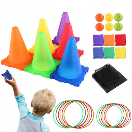 WOOPIE Set Garden Game 3in1 Target Throw Cones Hoops Bags 30 vnt. WOOPIE Set Garden Game 3in1 Target Throw Cones Hoops Bags 30 vnt.