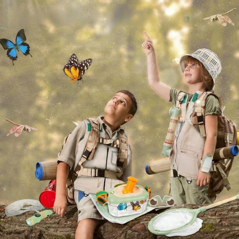 WOOPIE Discovery Little Explorer rinkinys Žiūronai Kompasas Vabzdžių tinklas Drugeliai Žibintuvėlis