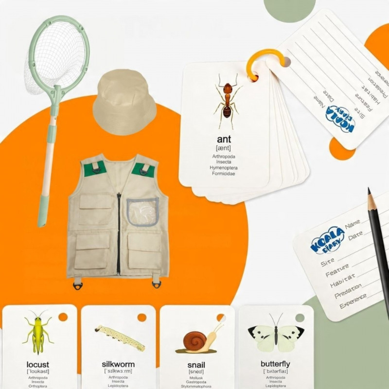 WOOPIE Discovery Little Explorer rinkinys Žiūronai Kompasas Vabzdžių tinklas Drugeliai Žibintuvėlis