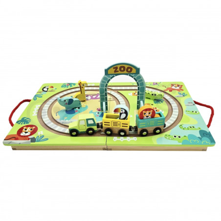 TOOKY TOY DREWNIANY POCIĄG KOLEJKA ZOO CIUCHCIA NA MAGNES TOR W WALIZCE