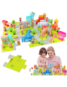 CLASSIC WORLD Drewniane Klocki Zbuduj Miasto 120 elementów