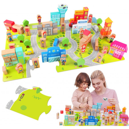 CLASSIC WORLD mediniai kaladėlės „Statyk miestą“, 120 detalių