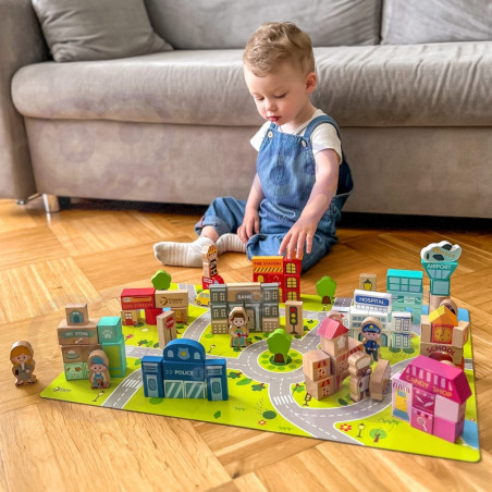 CLASSIC WORLD mediniai kaladėlės „Statyk miestą“, 120 detalių