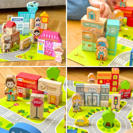 CLASSIC WORLD mediniai kaladėlės „Statyk miestą“, 120 detalių