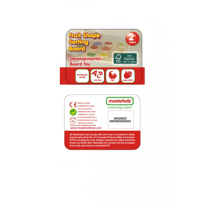 Деревянный сортировщик фигур MASTERKIDZ «Разноцветные фрукты» Монтессори