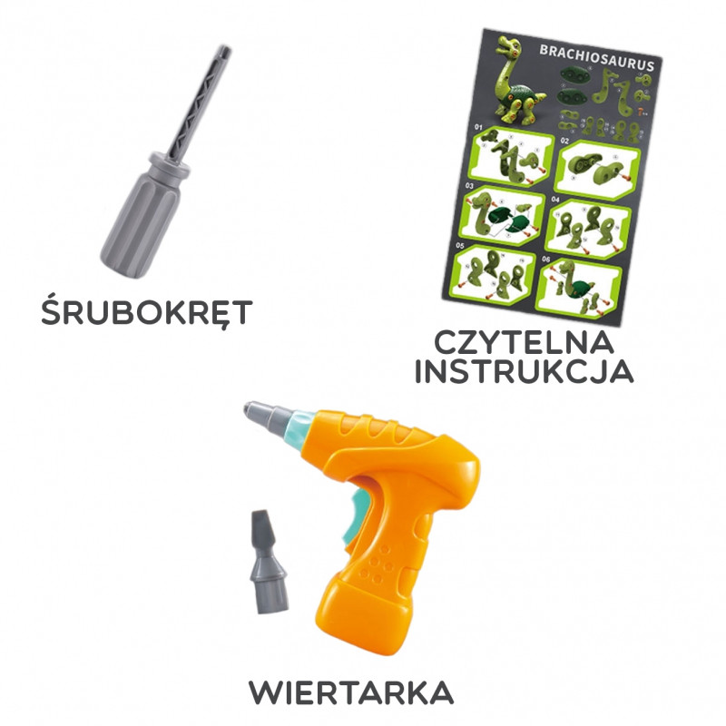 WOOPIE dinozaurų sukimo konstravimo rinkinys + gręžtuvas 31 vnt.