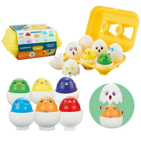 WOOPIE Puzzle Sorter Montessori Match Shapes Happy Chickens Eggs 6vnt WOOPIE Puzzle Sorter Montessori Match Shapes Happy Chickens Eggs 6vnt