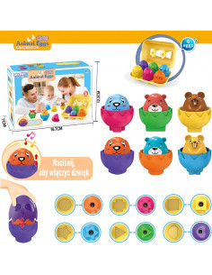 WOOPIE Puzzle Montessori Sorter Match Shapes Linksmi Gyvūnai Kiaušiniai 6vnt 2