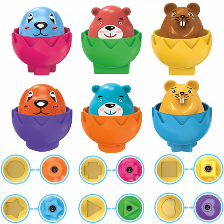 WOOPIE Puzzle Montessori Sorter Match Shapes Linksmi Gyvūnai Kiaušiniai 6vnt WOOPIE Puzzle Montessori Sorter Match Shapes Linksmi Gyvūnai Kiaušiniai 6vnt