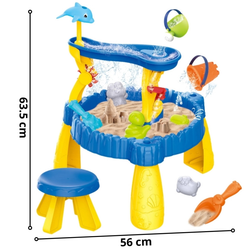 WOOPIE XL Vandens staliukas su kėde 2in1 smėlio dėžė Dolphin 12vnt.