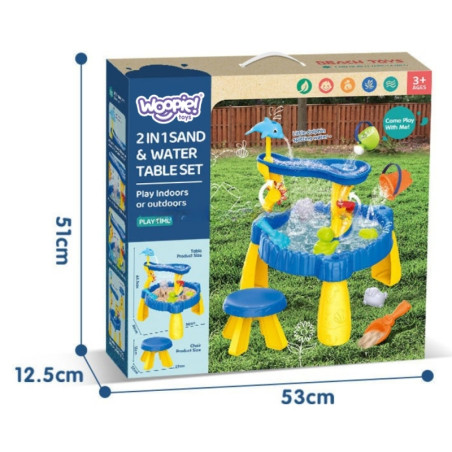 WOOPIE XL Vandens staliukas su kėde 2in1 smėlio dėžė Dolphin 12vnt. WOOPIE XL Vandens staliukas su kėde 2in1 smėlio dėžė Dolphin 12vnt.
