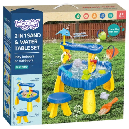 WOOPIE XL Vandens staliukas su kėde 2in1 smėlio dėžė Dolphin 12vnt. WOOPIE XL Vandens staliukas su kėde 2in1 smėlio dėžė Dolphin 12vnt.