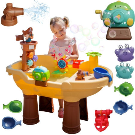 WOOPIE vandens stalas 2in1 smėlio dėžė Pirate Ship XL su muilo burbuliukų gamintoju WOOPIE vandens stalas 2in1 smėlio dėžė Pirate Ship XL su muilo burbuliukų gamintoju
