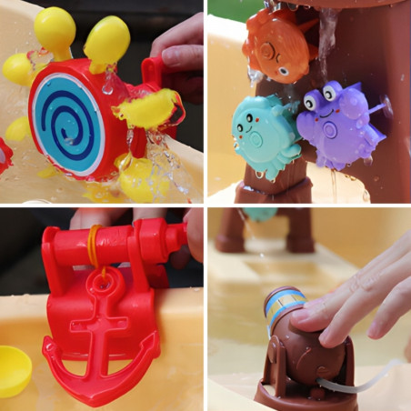 WOOPIE vandens stalas 2in1 smėlio dėžė Pirate Ship XL su muilo burbuliukų gamintoju WOOPIE vandens stalas 2in1 smėlio dėžė Pirate Ship XL su muilo burbuliukų gamintoju