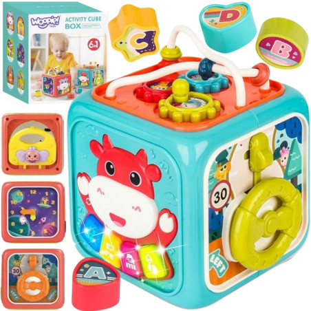 WOOPIE BABY Interaktyvus edukacinis sensorinis kubas Montessori rūšiavimo įrenginys 6in1 WOOPIE BABY Interaktyvus edukacinis sensorinis kubas Montessori rūšiavimo įrenginys 6in1