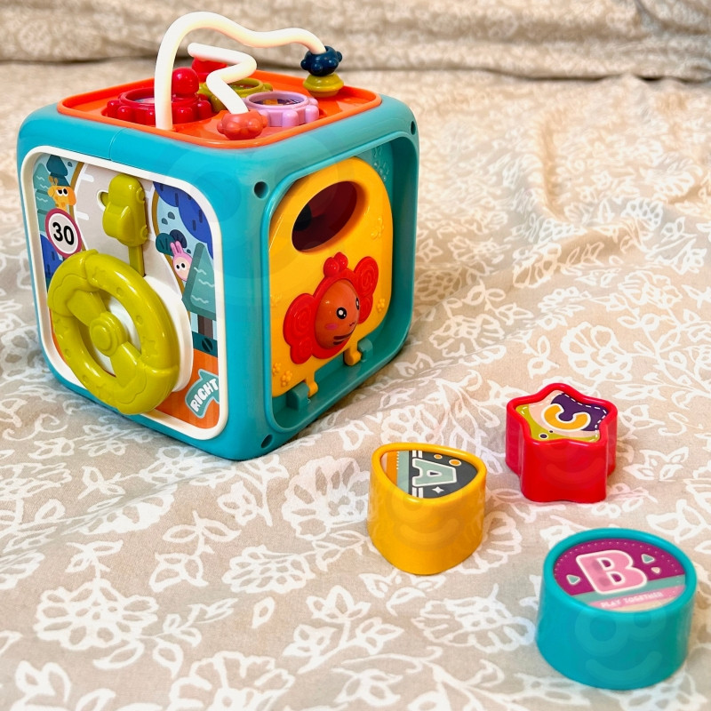 WOOPIE BABY Interaktyvus edukacinis sensorinis kubas Montessori rūšiavimo įrenginys 6in1