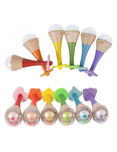 CLASSIC WORLD Rattle 2in1 medinis vaivorykštės instrumentas Maracas 1 vnt.