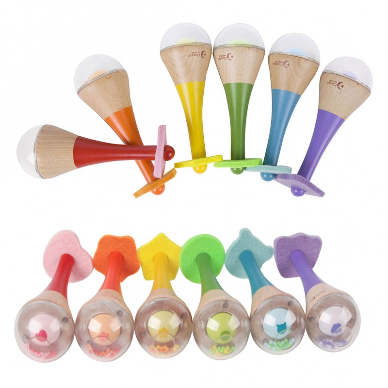 CLASSIC WORLD Rattle 2in1 medinis vaivorykštės instrumentas Maracas 1 vnt.