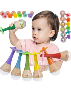 CLASSIC WORLD Rattle 2in1 medinis vaivorykštės instrumentas Maracas 1 vnt. 2