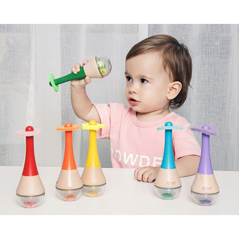 CLASSIC WORLD Rattle 2in1 medinis vaivorykštės instrumentas Maracas 1 vnt.