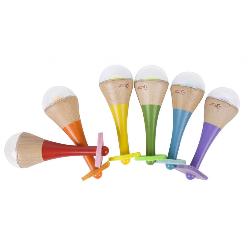 CLASSIC WORLD Rattle 2in1 medinis vaivorykštės instrumentas Maracas 1 vnt.