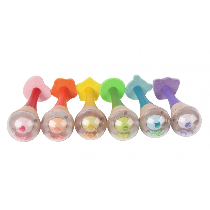 CLASSIC WORLD Rattle 2in1 medinis vaivorykštės instrumentas Maracas 1 vnt.