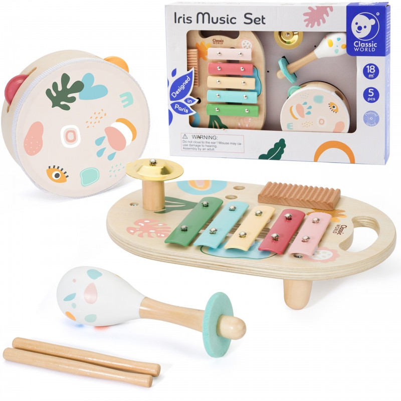 CLASSIC WORLD Muzikos instrumentų rinkinys vaikams Cimbolai Drum Rattle 5 vnt.