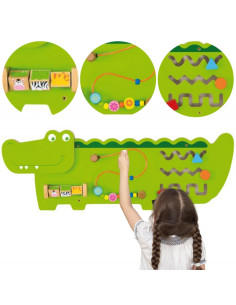 VIGA edukacinė sensorinių manipuliacijų lenta Medinis krokodilas FSC Montessori sertifikatas