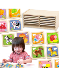 VIGA Wooden Puzzle 12 досок, по 4 пазла на каждой, на подставке