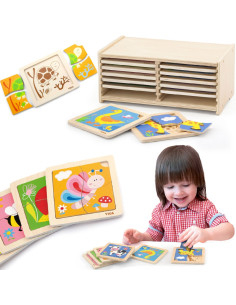 VIGA Wooden Puzzle 12 досок, по 4 пазла на каждой, на подставке 2