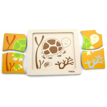 VIGA Wooden Puzzle 12 досок, по 4 пазла на каждой, на подставке