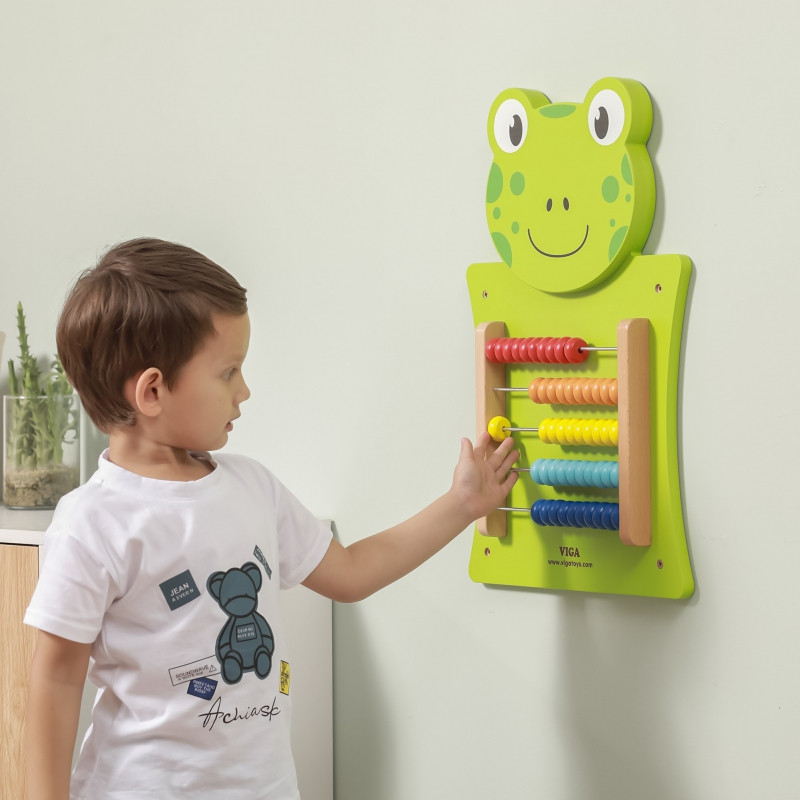 VIGA medinė manipuliavimo lenta Abacus Frog FSC Montessori sertifikatas