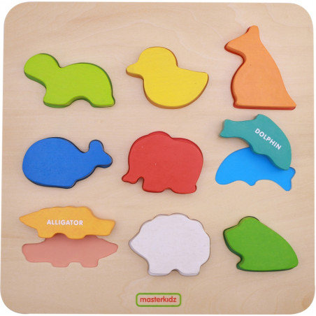 MASTERKIDZ medinių formų rūšiuotojas spalvingiems Montessori gyvūnams