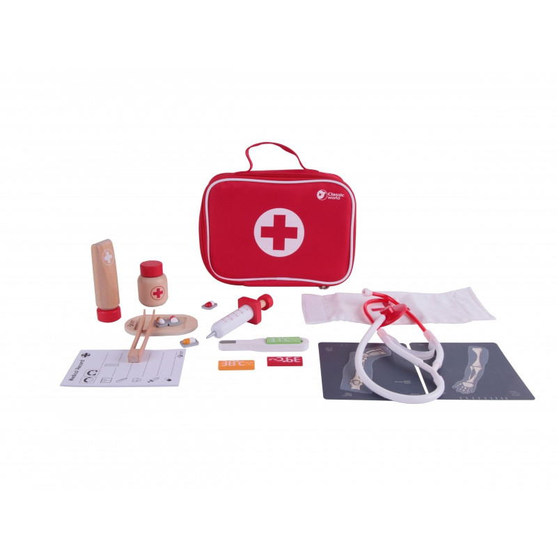 CLASSIC WORLD Деревянный набор Чемоданчик маленького доктора 19 предметов.