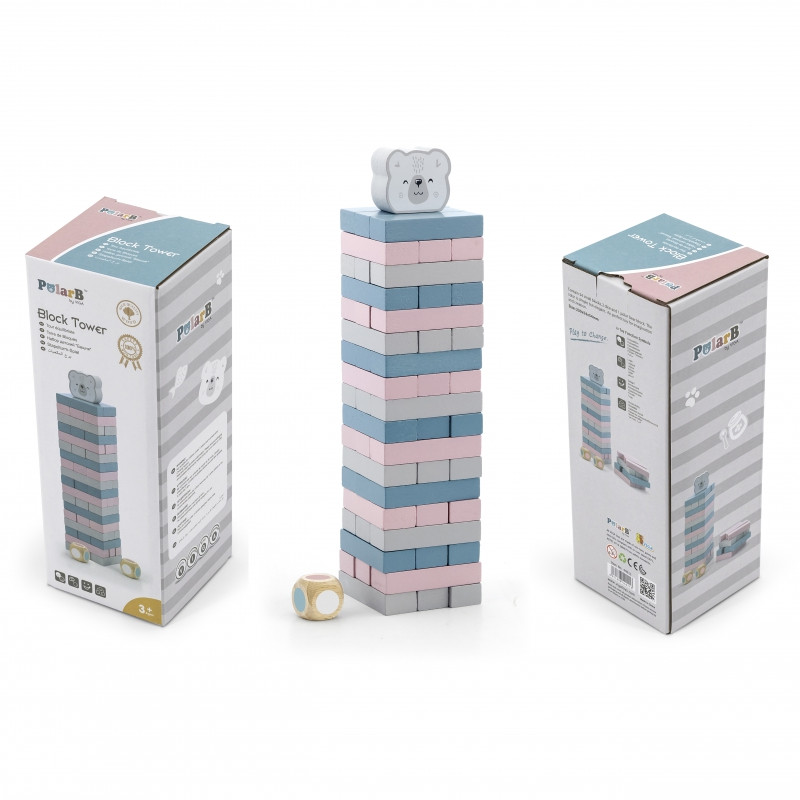 VIGA PolarB Drewniana Gra Wieża Układanka Pastelowa