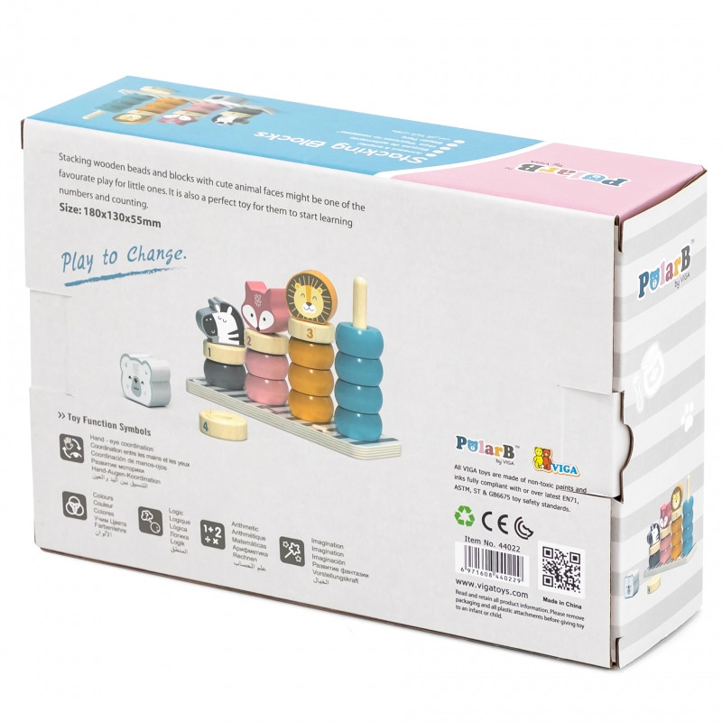 VIGA PolarB medinė edukacinė dėlionė su Montessori gyvūnais