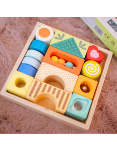CLASSIC WORLD Mediniai sensoriniai blokai 7 funkcijos Daugiafunkcinės dėlionės formos Garsas MONTESSORI 14 vnt. 2