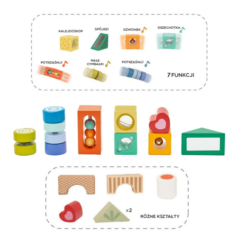 CLASSIC WORLD Деревянные сенсорные блоки 7 функций Многофункциональные головоломки Формы Звук MONTESSORI 14 шт.