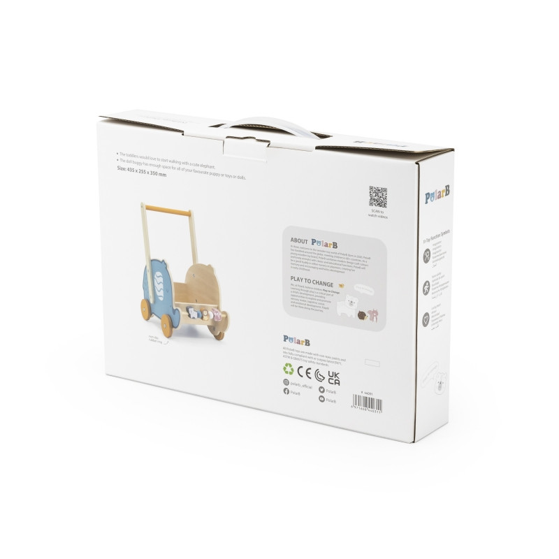 VIGA PolarB Drewniany Wózek 2w1 Chodzik Pchacz Słonik