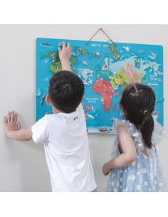 Viga 2in1 mokomoji lenta su magnetiniu Montessori pasaulio žemėlapiu 2