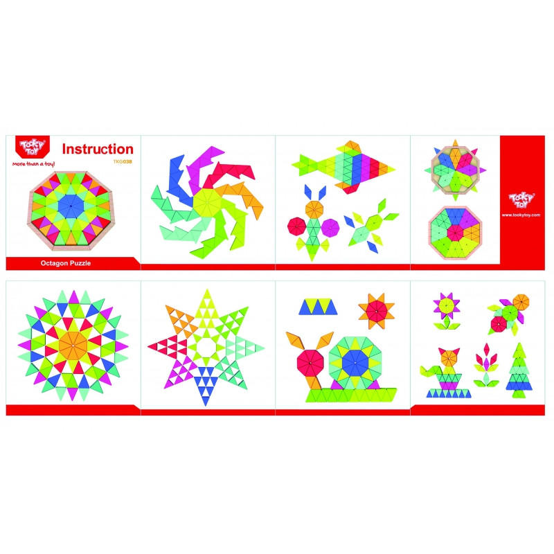 TOOKY TOY aštuonkampė dėlionė medinė edukacinė mozaika (73vnt.)