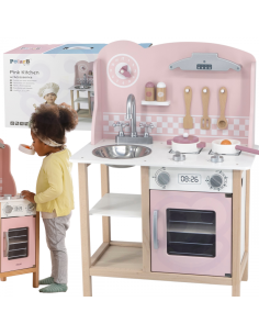 VIGA PolarB medinė virtuvė su priedais, sidabrinė - rožinė